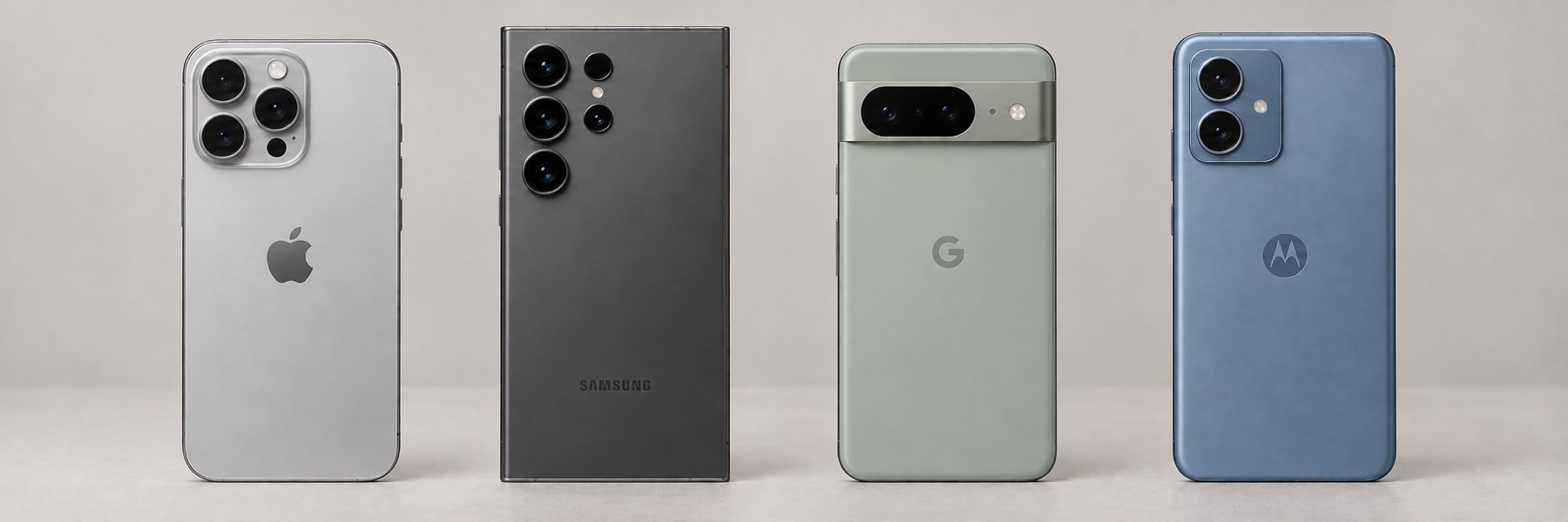 Illustrative Apple, Samsung, Google and Motorola phones